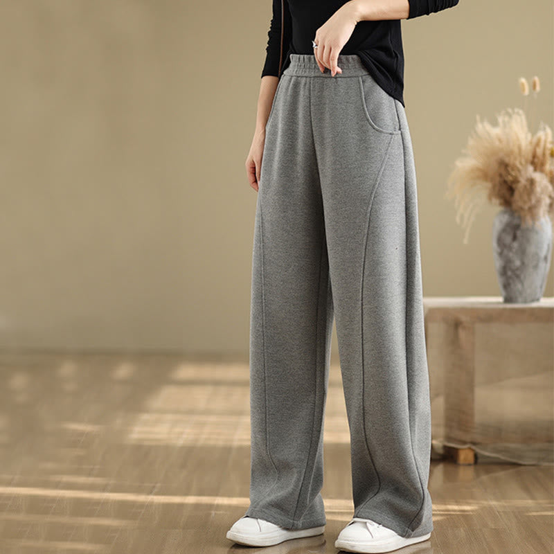Nimara Ritual Casual Thickening Women's Polyester Straight Leg Pants With Pockets