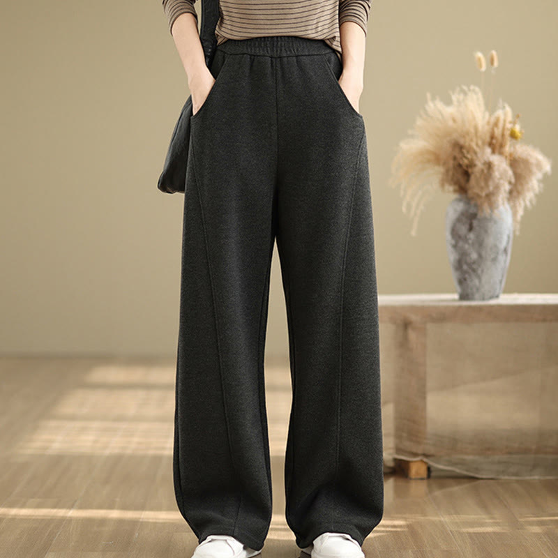 Nimara Ritual Casual Thickening Women's Polyester Straight Leg Pants With Pockets