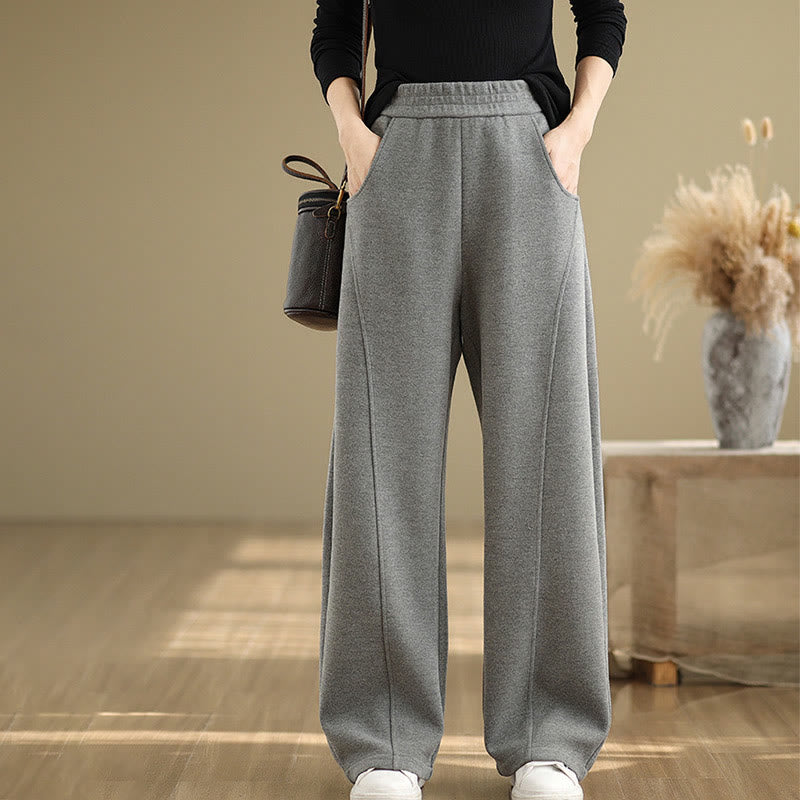 Nimara Ritual Casual Thickening Women's Polyester Straight Leg Pants With Pockets