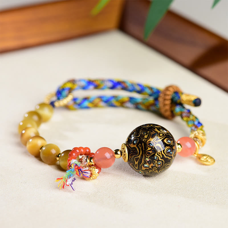 Nimara Ritual Tibetan Lacquer Bead Hand-woven Tiger Eye Stone Protection Bracelet