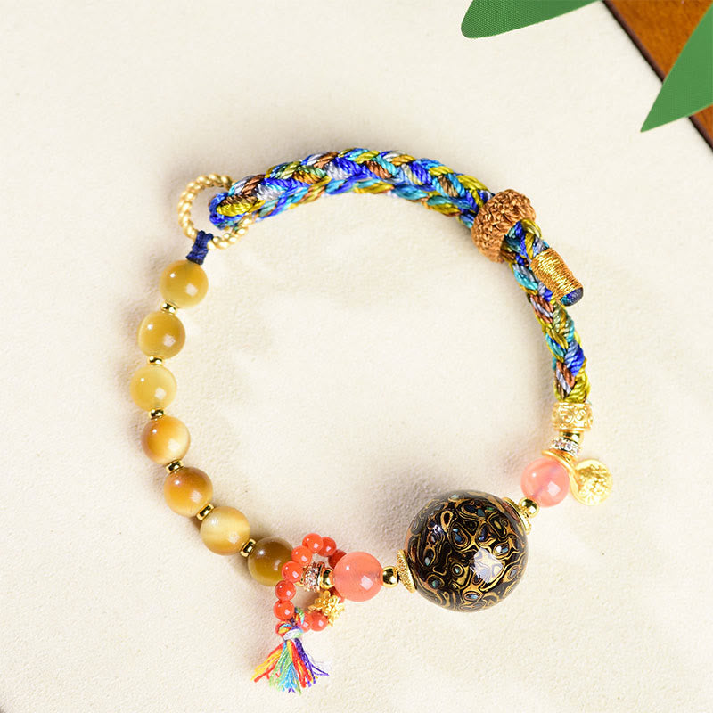 Nimara Ritual Tibetan Lacquer Bead Hand-woven Tiger Eye Stone Protection Bracelet