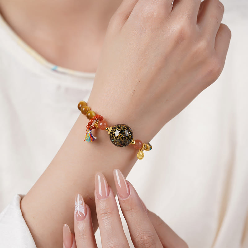 Nimara Ritual Tibetan Lacquer Bead Hand-woven Tiger Eye Stone Protection Bracelet