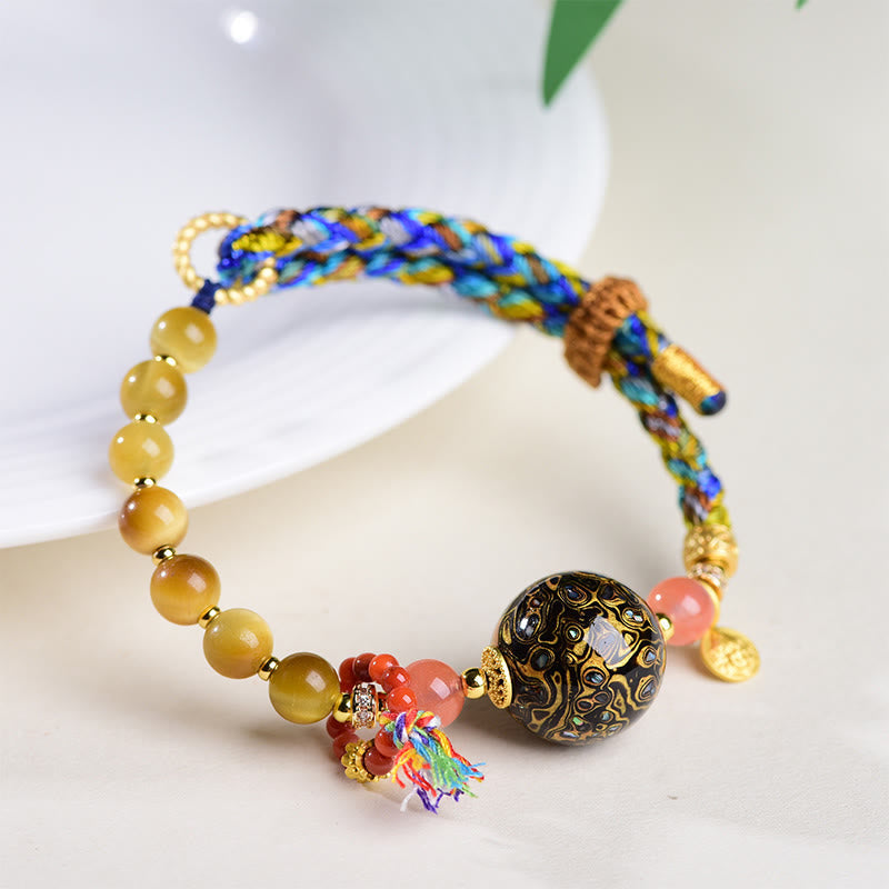 Nimara Ritual Tibetan Lacquer Bead Hand-woven Tiger Eye Stone Protection Bracelet