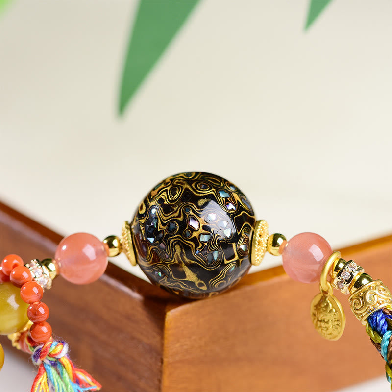 Nimara Ritual Tibetan Lacquer Bead Hand-woven Tiger Eye Stone Protection Bracelet