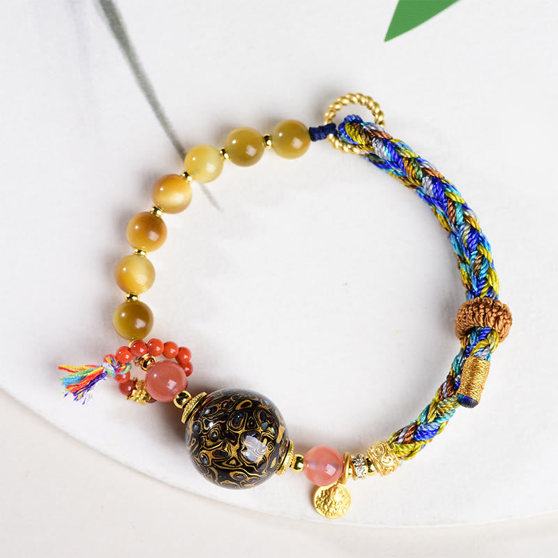 Nimara Ritual Tibetan Lacquer Bead Hand-woven Tiger Eye Stone Protection Bracelet