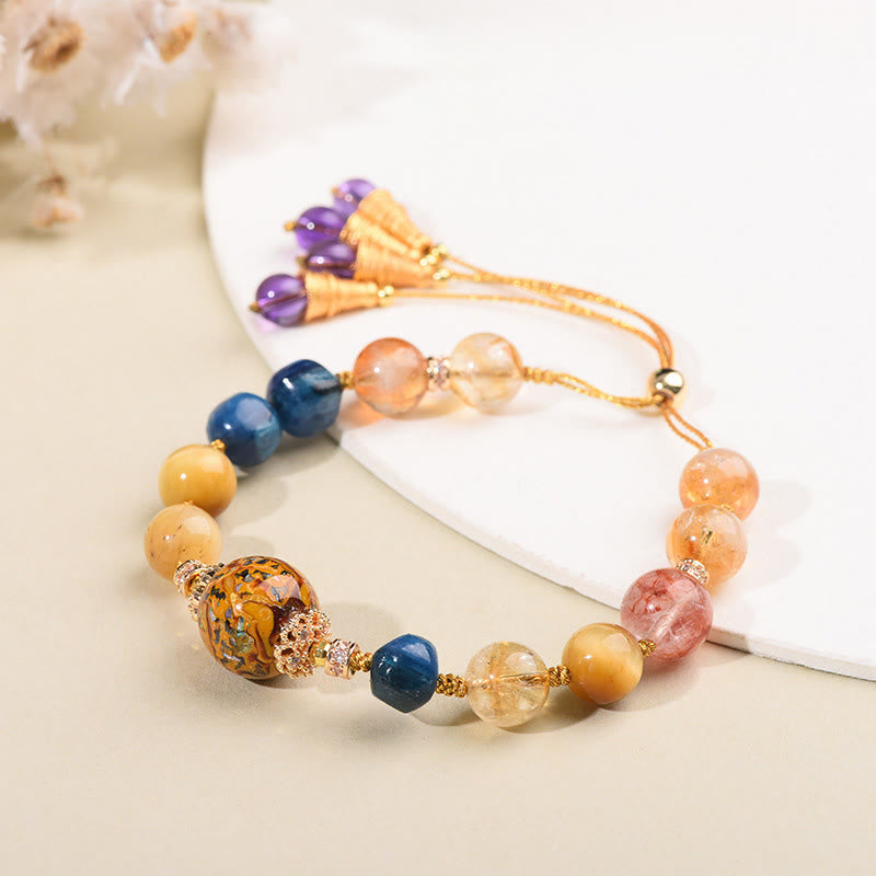 Nimara Ritual Tibetan Lacquer Bead Hand-woven Various Crystals Power Bracelet