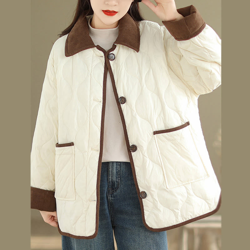 Nimara Ritual Contrasting Color Lapel Women's Long Sleeve Cotton Jacket With Pockets