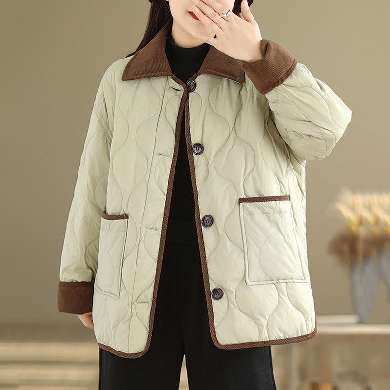 Nimara Ritual Contrasting Color Lapel Women's Long Sleeve Cotton Jacket With Pockets