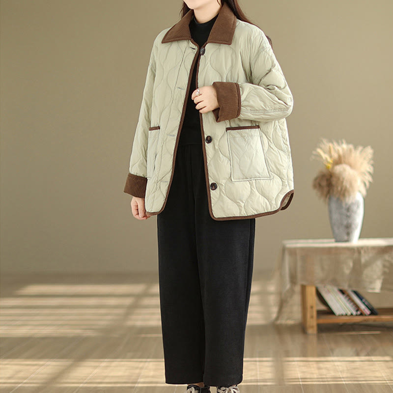Nimara Ritual Contrasting Color Lapel Women's Long Sleeve Cotton Jacket With Pockets