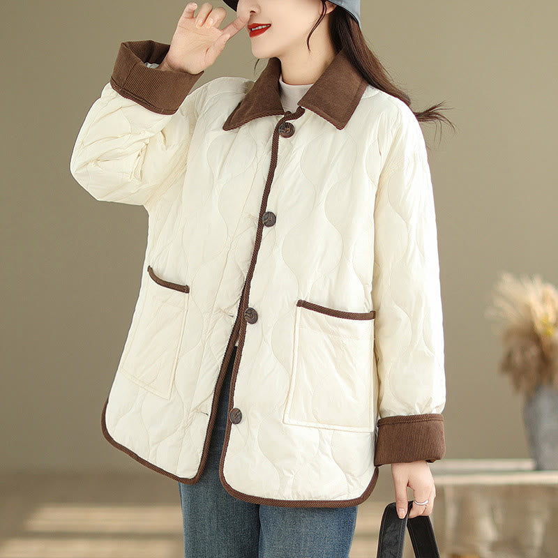 Nimara Ritual Contrasting Color Lapel Women's Long Sleeve Cotton Jacket With Pockets