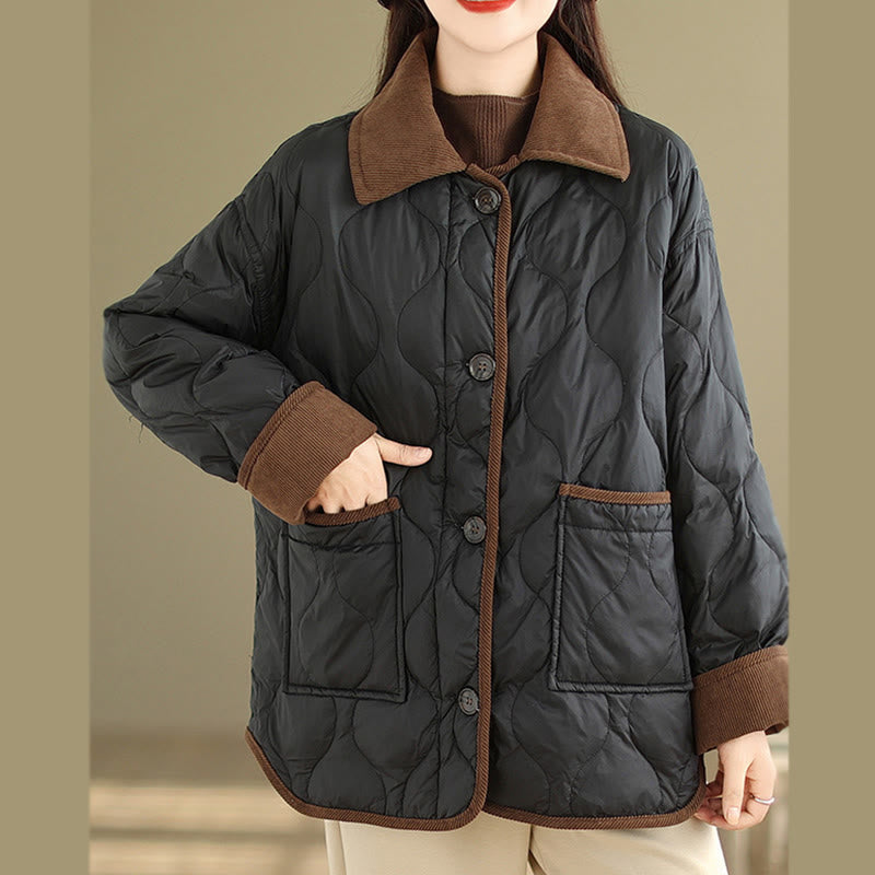 Nimara Ritual Contrasting Color Lapel Women's Long Sleeve Cotton Jacket With Pockets