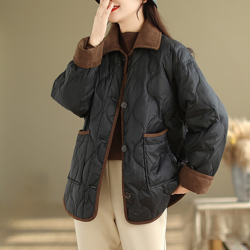 Nimara Ritual Contrasting Color Lapel Women's Long Sleeve Cotton Jacket With Pockets
