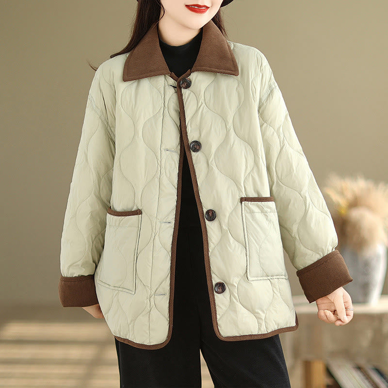 Nimara Ritual Contrasting Color Lapel Women's Long Sleeve Cotton Jacket With Pockets