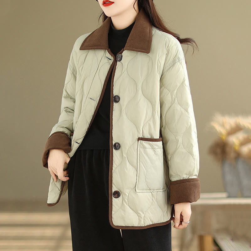 Nimara Ritual Contrasting Color Lapel Women's Long Sleeve Cotton Jacket With Pockets