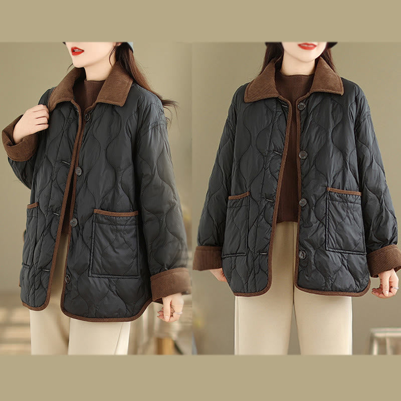 Nimara Ritual Contrasting Color Lapel Women's Long Sleeve Cotton Jacket With Pockets