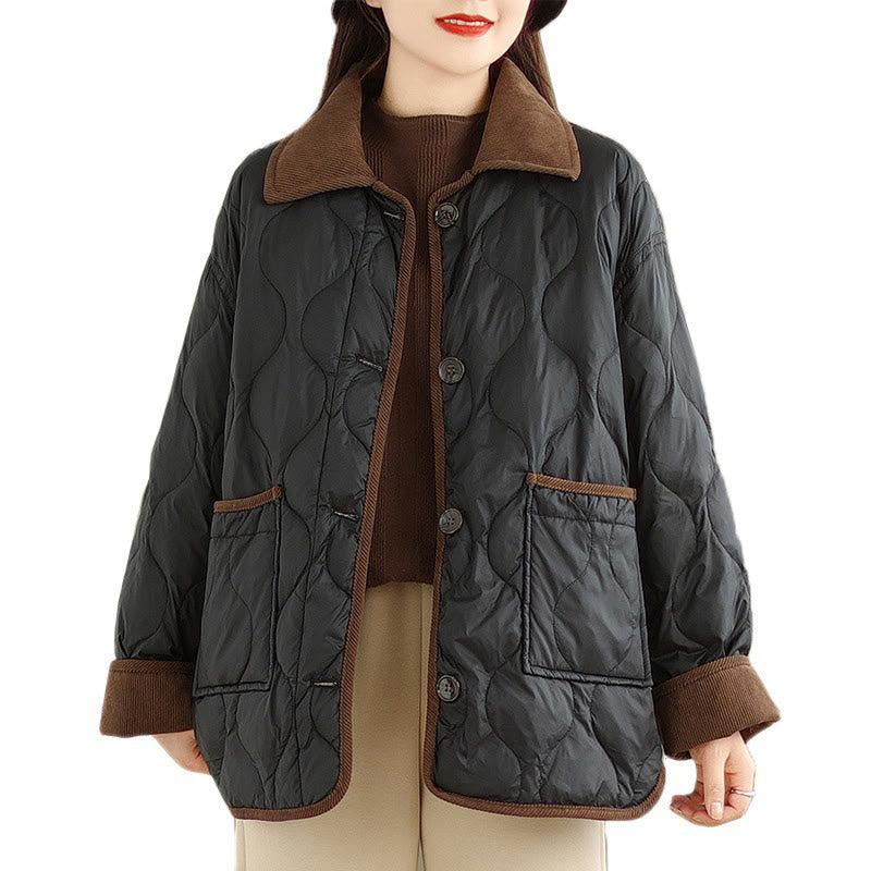 Nimara Ritual Contrasting Color Lapel Women's Long Sleeve Cotton Jacket With Pockets