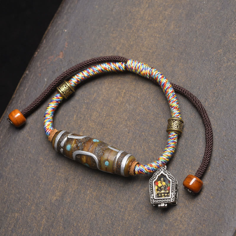 Nimara Ritual Handcrafted Tibetan Nine-eye Dzi Bead Protection Rope Bracelet