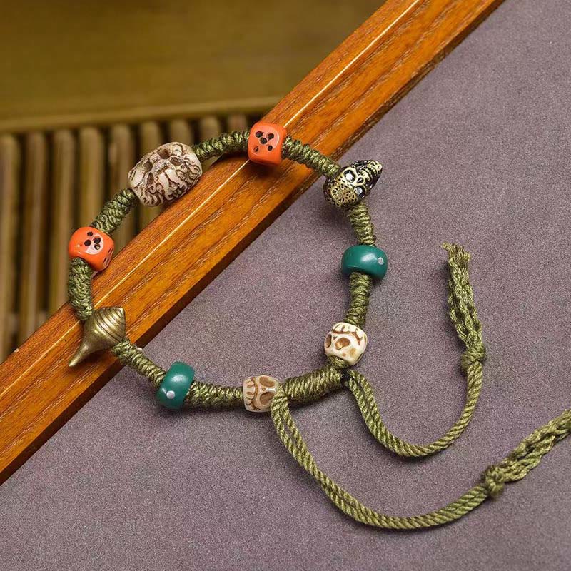 Nimara Ritual Tibetan Dragon Pattern Dice Handmade Rope Bracelet