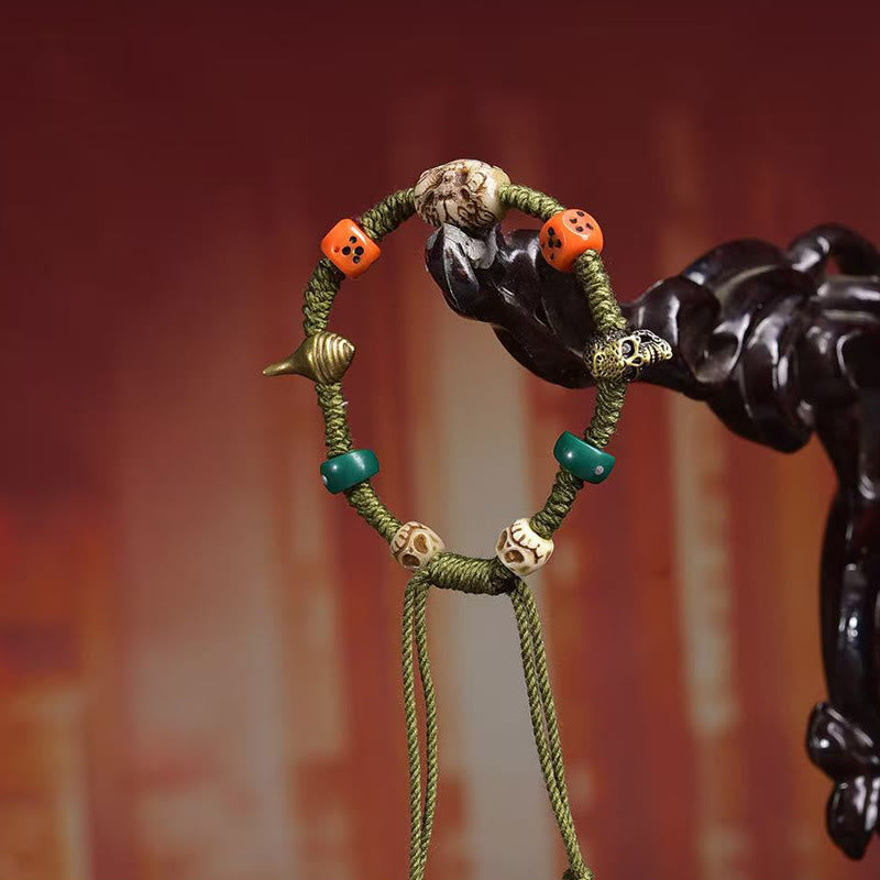 Nimara Ritual Tibetan Dragon Pattern Dice Handmade Rope Bracelet