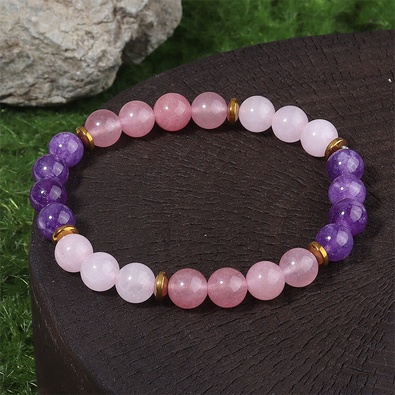 Nimara Ritual Amethyst Strawberry Quartz Pink Crystal Beads Love Peace Bracelet