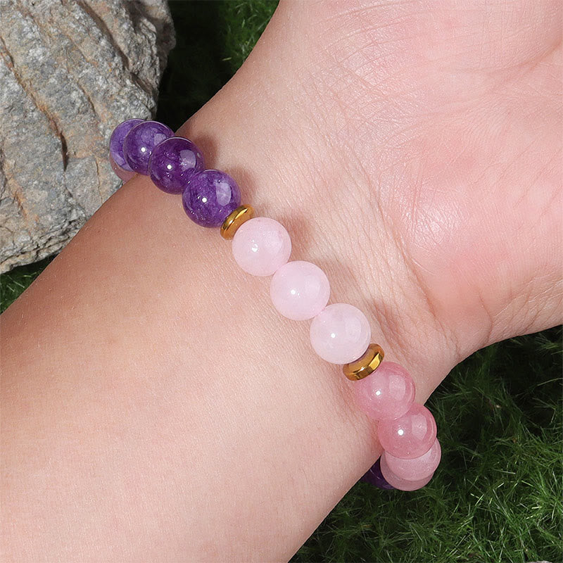 Nimara Ritual Amethyst Strawberry Quartz Pink Crystal Beads Love Peace Bracelet