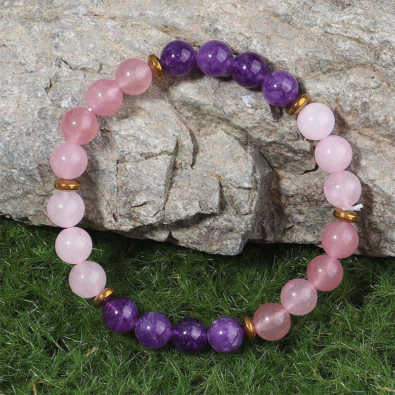 Nimara Ritual Amethyst Strawberry Quartz Pink Crystal Beads Love Peace Bracelet
