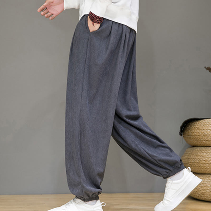 Nimara Ritual Commute Plain Men's Thermal Fleece-Lined Ankle-Length Pants With Pockets