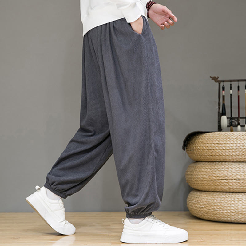 Nimara Ritual Commute Plain Men's Thermal Fleece-Lined Ankle-Length Pants With Pockets