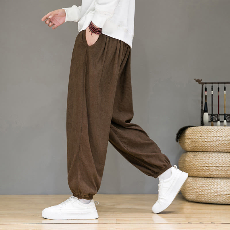 Nimara Ritual Commute Plain Men's Thermal Fleece-Lined Ankle-Length Pants With Pockets