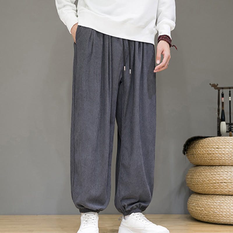 Nimara Ritual Commute Plain Men's Thermal Fleece-Lined Ankle-Length Pants With Pockets