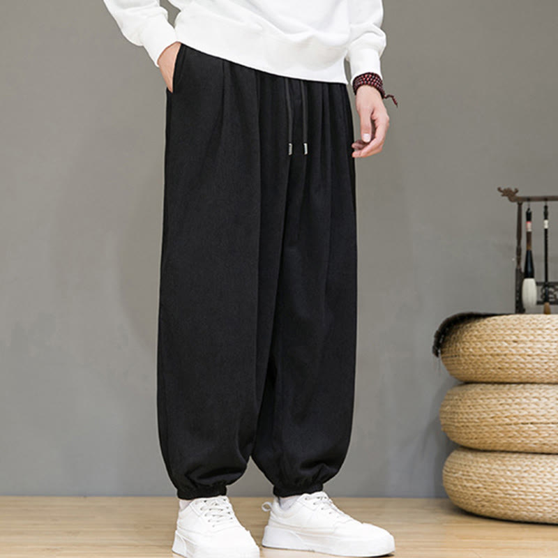 Nimara Ritual Commute Plain Men's Thermal Fleece-Lined Ankle-Length Pants With Pockets