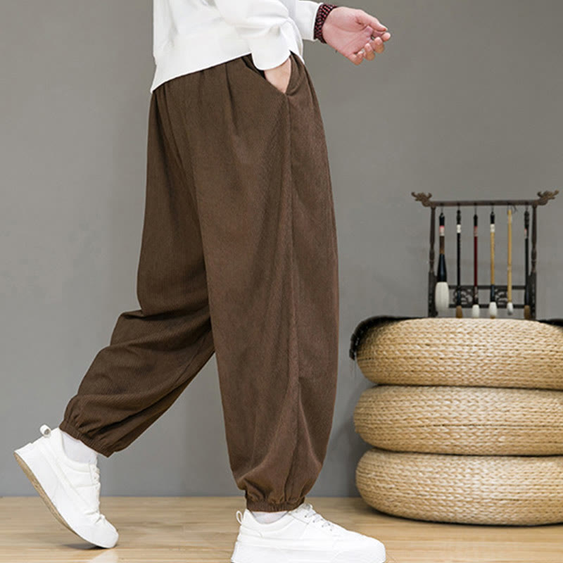 Nimara Ritual Commute Plain Men's Thermal Fleece-Lined Ankle-Length Pants With Pockets
