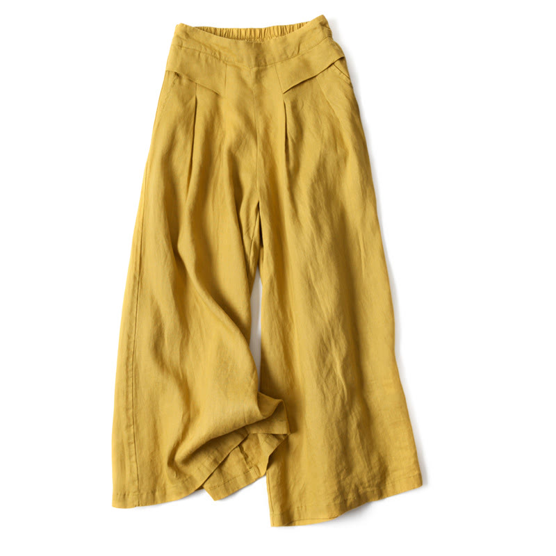 Nimara Ritual Plain Color Cotton Linen High Waist Wide Leg Pants With Pockets