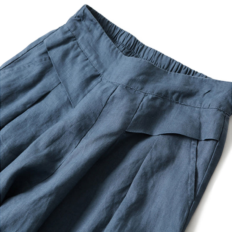 Nimara Ritual Plain Color Cotton Linen High Waist Wide Leg Pants With Pockets