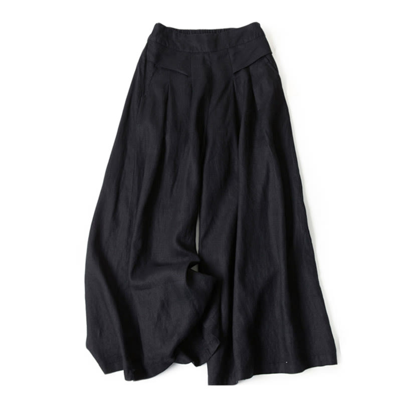 Nimara Ritual Plain Color Cotton Linen High Waist Wide Leg Pants With Pockets