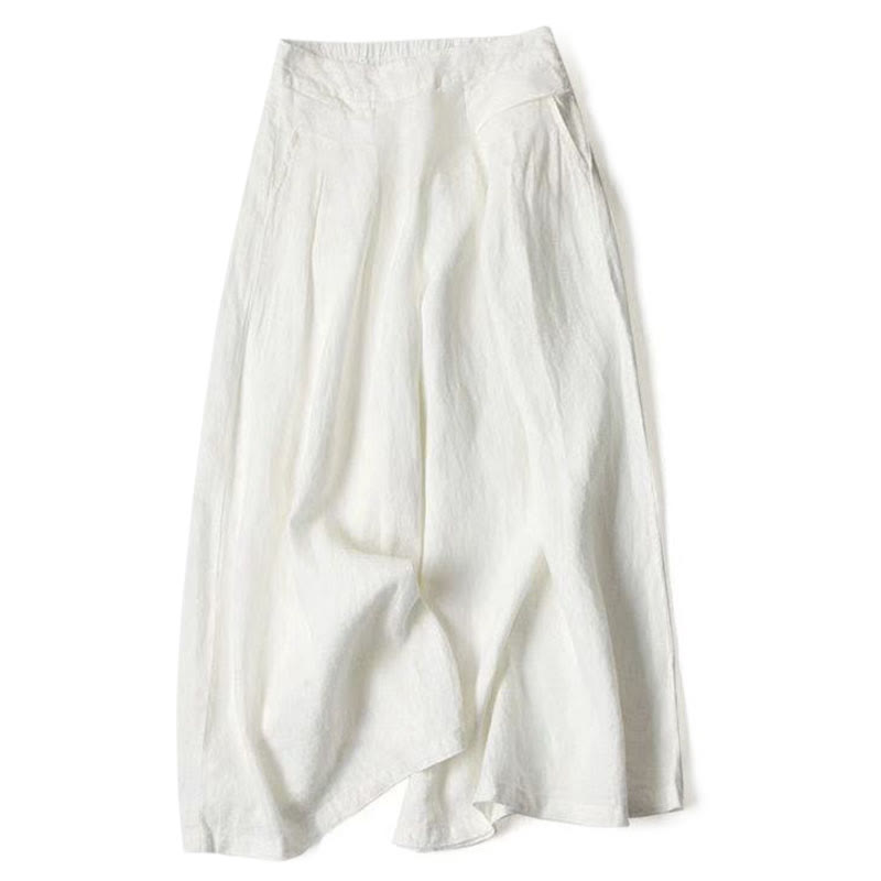 Nimara Ritual Plain Color Cotton Linen High Waist Wide Leg Pants With Pockets