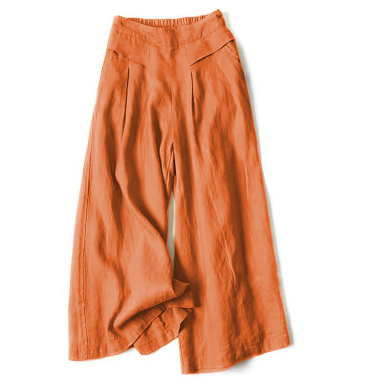 Nimara Ritual Plain Color Cotton Linen High Waist Wide Leg Pants With Pockets