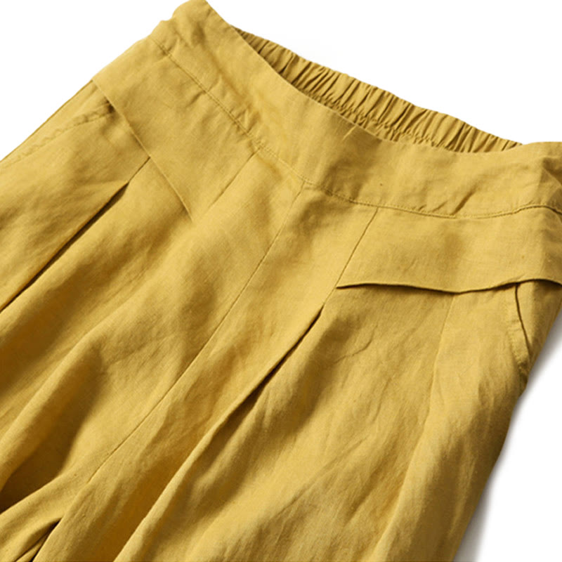 Nimara Ritual Plain Color Cotton Linen High Waist Wide Leg Pants With Pockets