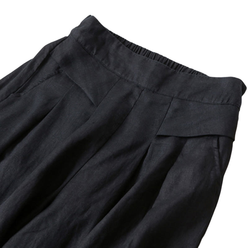 Nimara Ritual Plain Color Cotton Linen High Waist Wide Leg Pants With Pockets