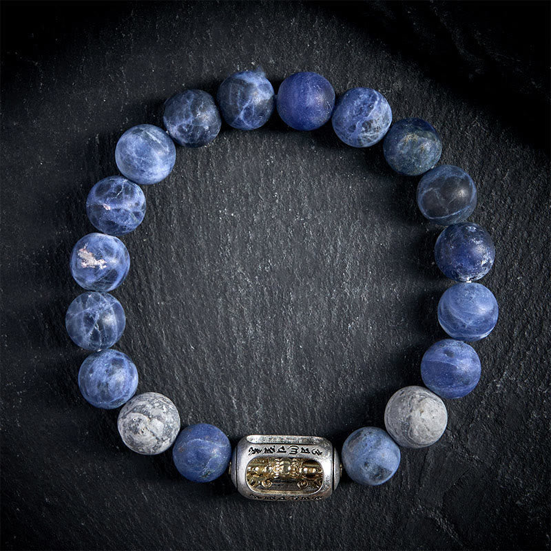 Nimara Ritual Natural Sodalite Grey Jasper Om Mani Padme Hum Harmony Bracelet