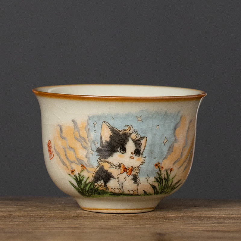 Nimara Ritual Cute Bow Tie Cat Teacup Kung Fu Tea Cup