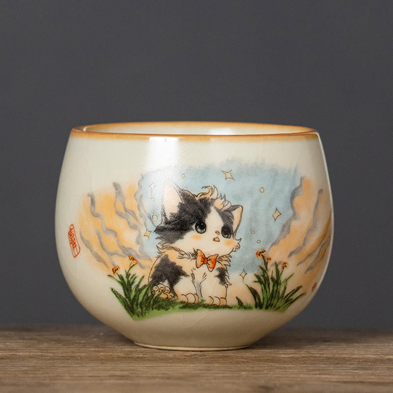 Nimara Ritual Cute Bow Tie Cat Teacup Kung Fu Tea Cup