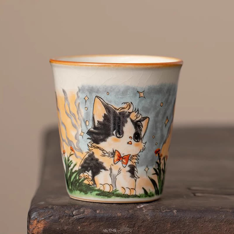 Nimara Ritual Cute Bow Tie Cat Teacup Kung Fu Tea Cup