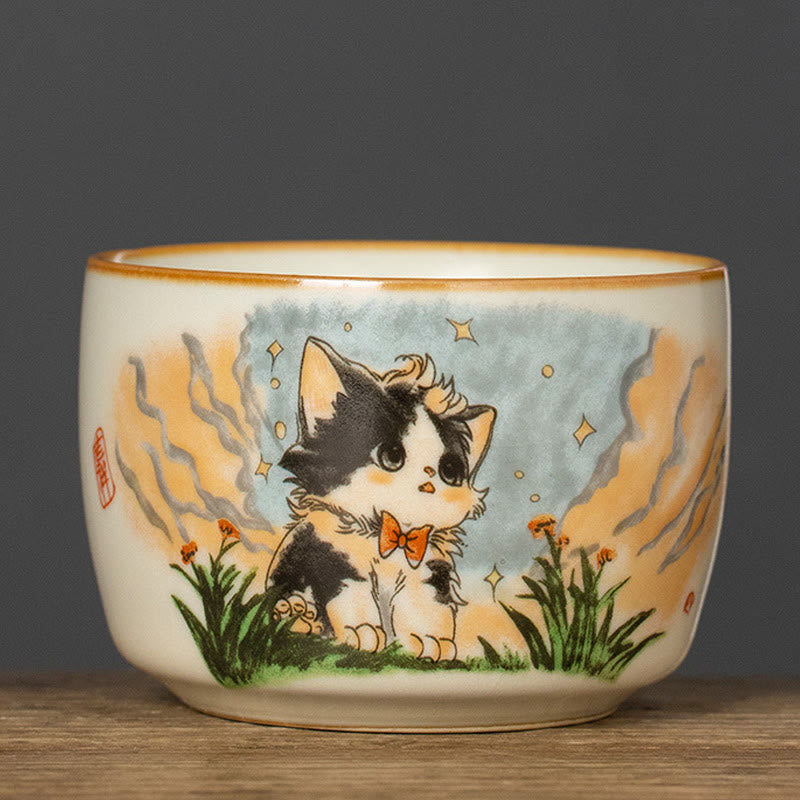 Nimara Ritual Cute Bow Tie Cat Teacup Kung Fu Tea Cup