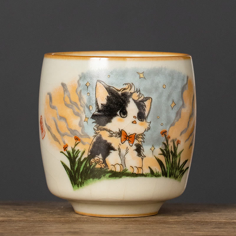 Nimara Ritual Cute Bow Tie Cat Teacup Kung Fu Tea Cup