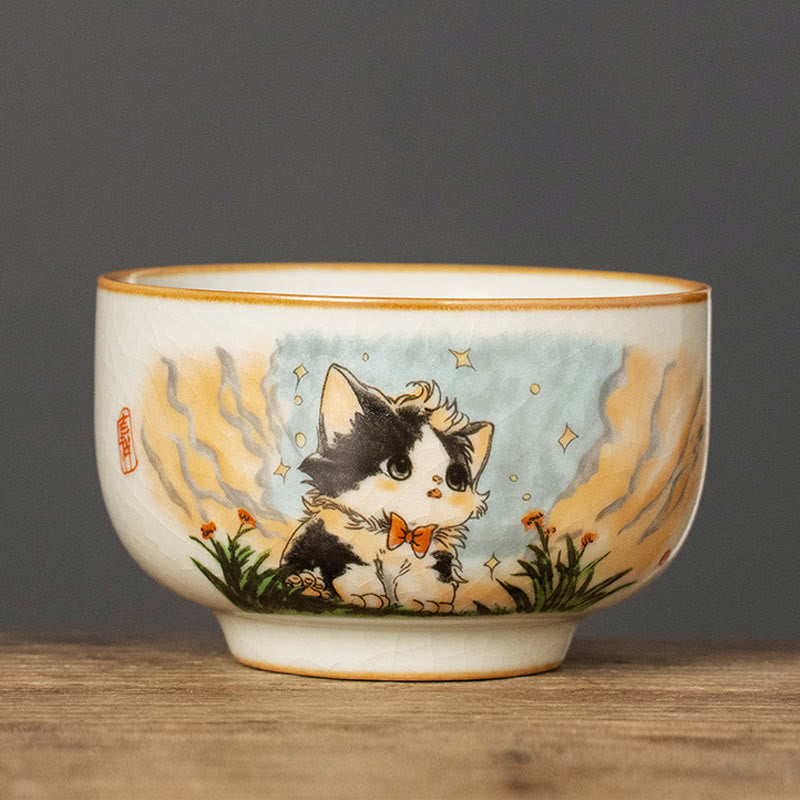 Nimara Ritual Cute Bow Tie Cat Teacup Kung Fu Tea Cup