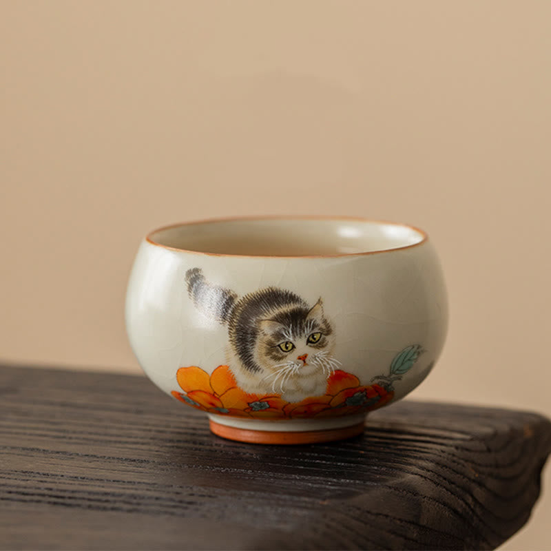 Nimara Ritual Cute Persimmon Cat Teacup Kung Fu Tea Cup