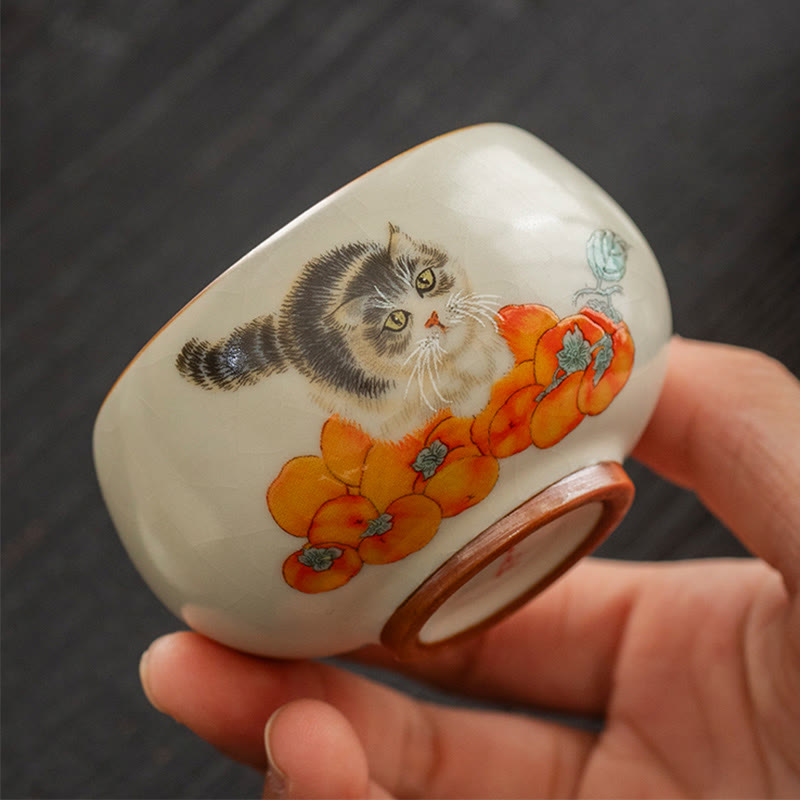 Nimara Ritual Cute Persimmon Cat Teacup Kung Fu Tea Cup