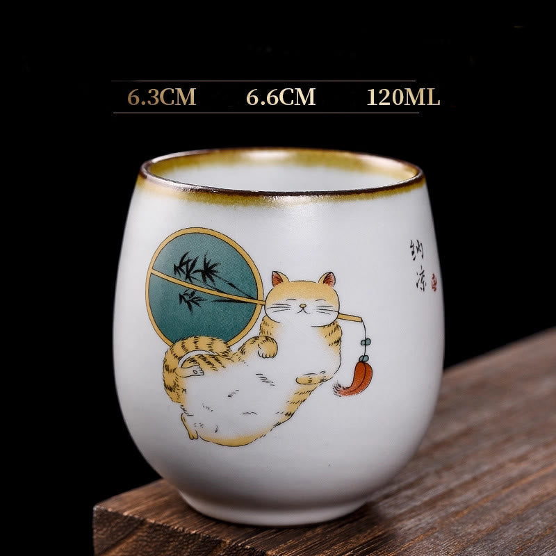 Nimara Ritual Cute Lying Cat Branches Teacup Kung Fu Tea Cup