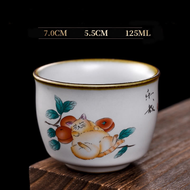 Nimara Ritual Cute Lying Cat Branches Teacup Kung Fu Tea Cup